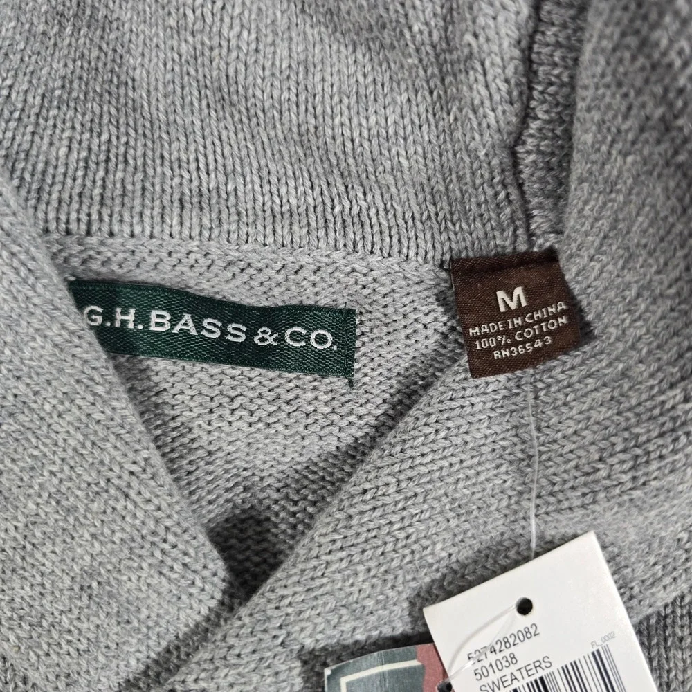 GH Bass Mens Shawl Neck Sweater Gray Southwestern Aztec Cotton Pullover Medium